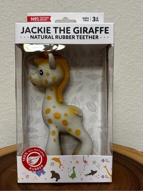 Jackie The Giraffe 100% Natural Rubber Teether 3M Teething Baby Toy BPA Free NIB